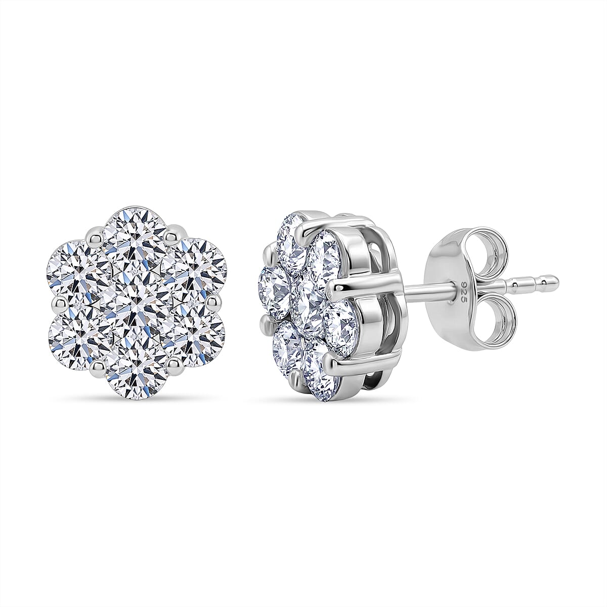 Luxuriant - SI-G-H Lab Grown Diamond Cluster Earring with Push Post in Rhodium Overlay Sterling Silver 2.00 Ct.