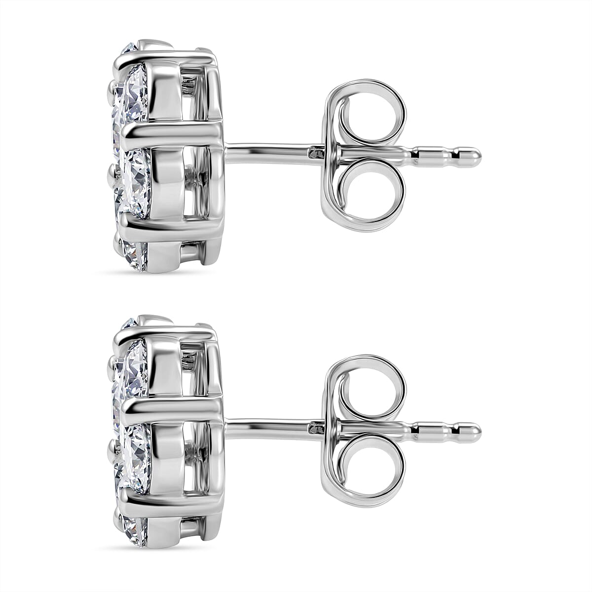 Luxuriant - SI-G-H Lab Grown Diamond Cluster Earring with Push Post in Rhodium Overlay Sterling Silver 2.00 Ct.