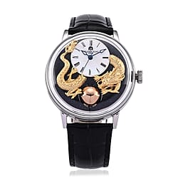 William Hunt Dragon Skeleton MIYOTA 6T15 Automatic Mechanical Japan Movement 5ATM WR MOP Dragon Emboss Dial & IPS Plating 316 Stainless Steel Case Mens Watch with Black Leather Strap
