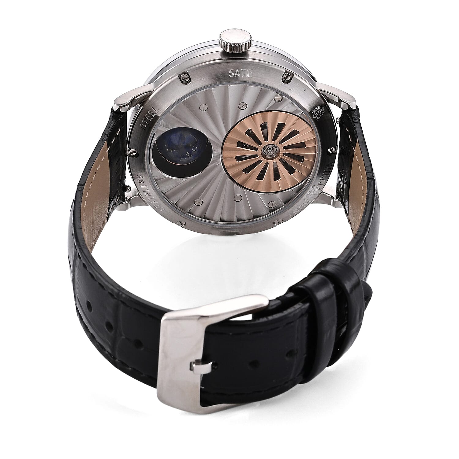William Hunt Dragon Skeleton MIYOTA 6T15 Automatic Mechanical Japan Movement 5ATM WR MOP Dragon Emboss Dial & IPS Plating 316 Stainless Steel Case Mens Watch with Black Leather Strap