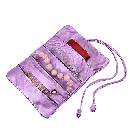 Embroidered Travel Jewellery Roll Organiser - Light Purple