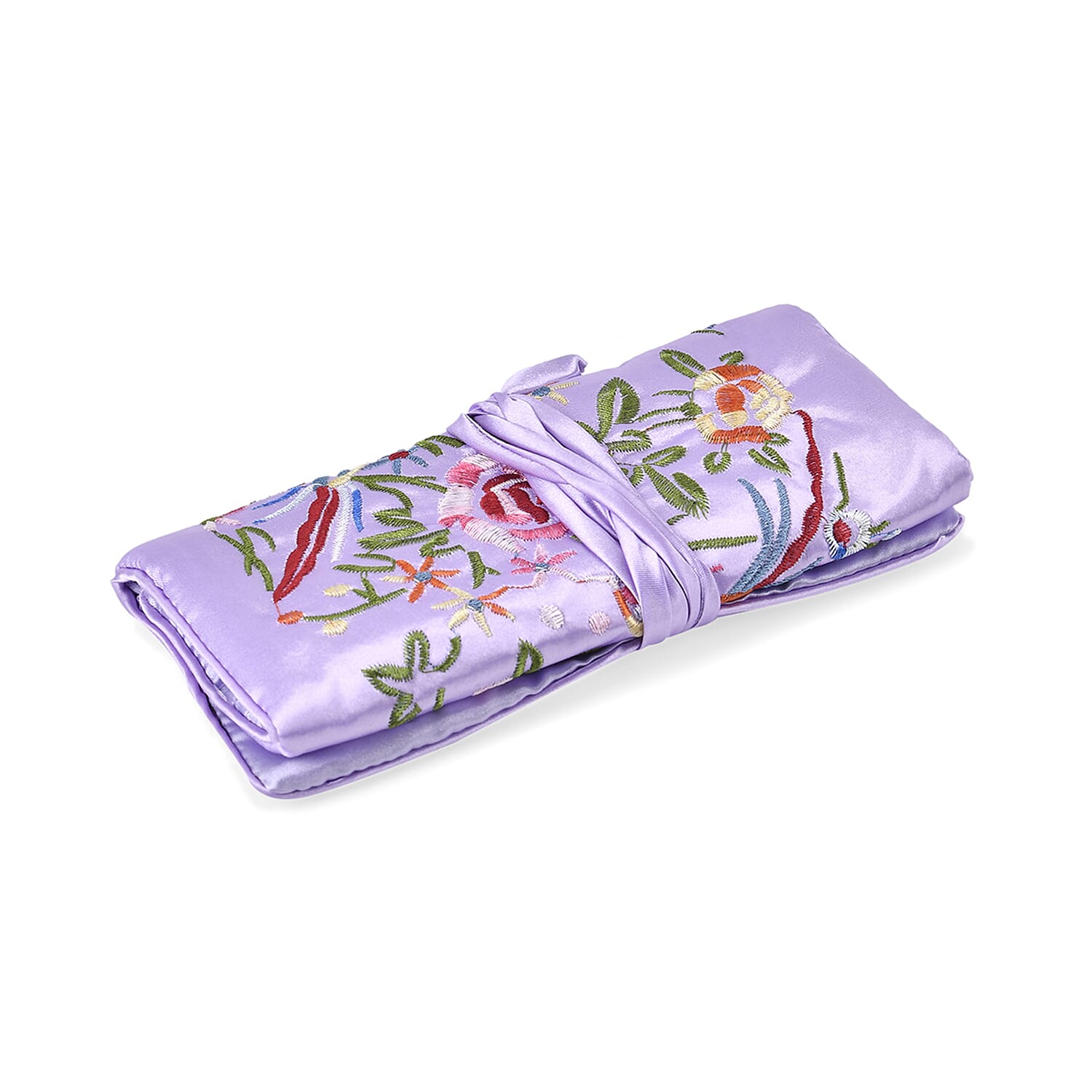 Embroidered Travel Jewellery Roll Organiser - Light Purple