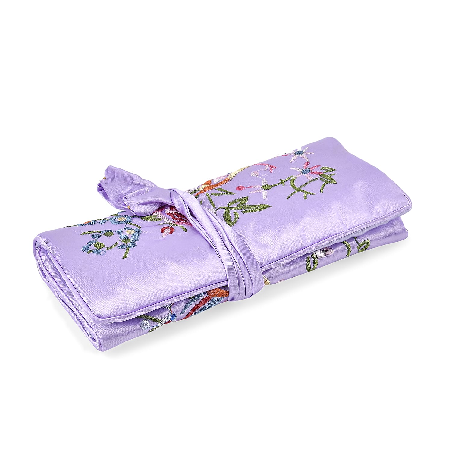 Embroidered Travel Jewellery Roll Organiser - Light Purple