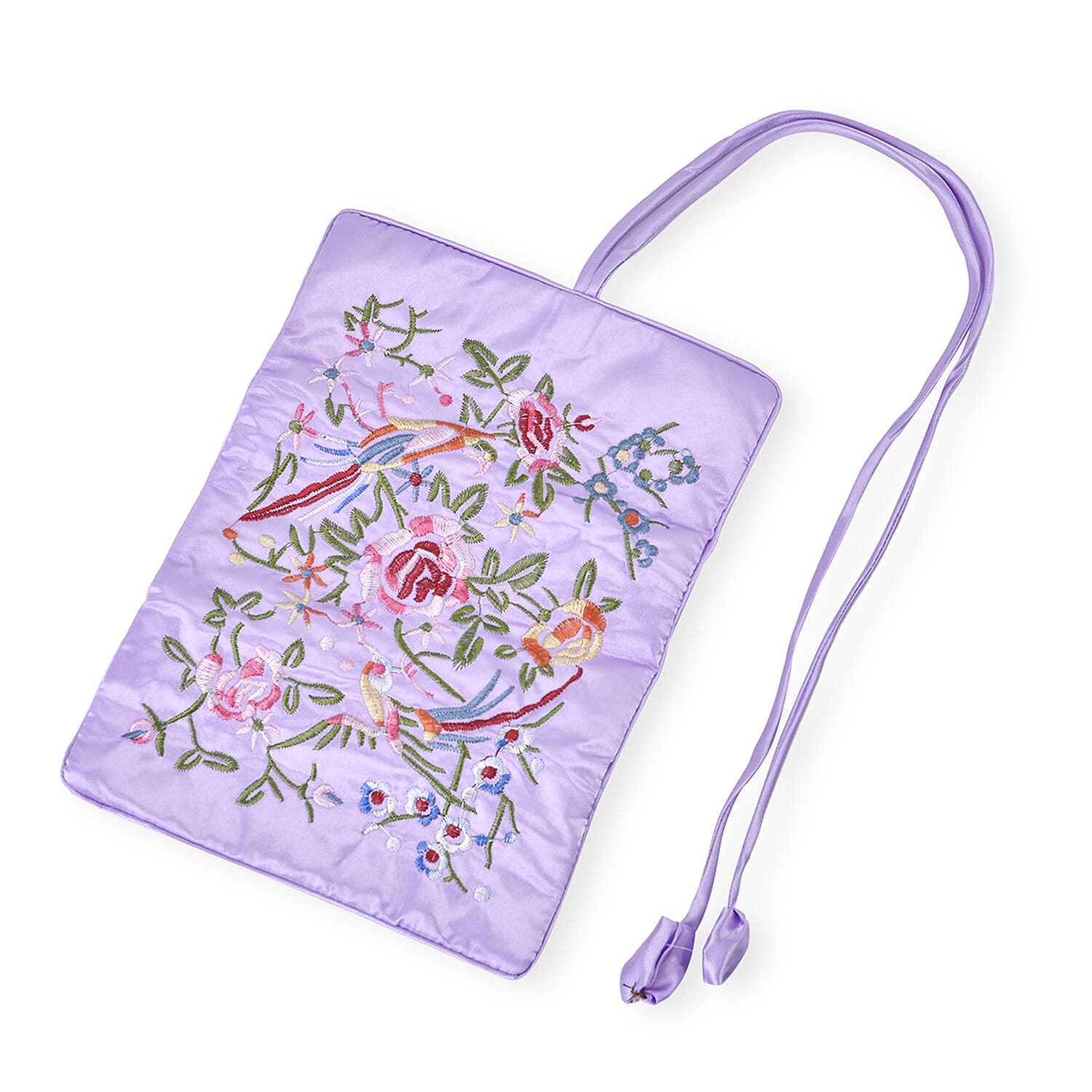Embroidered Travel Jewellery Roll Organiser - Light Purple