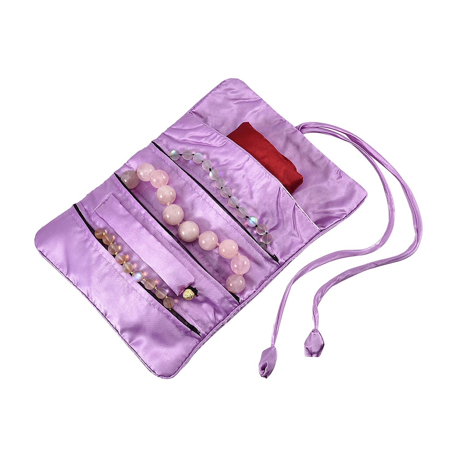 Embroidered Travel Jewellery Roll Organiser - Light Purple