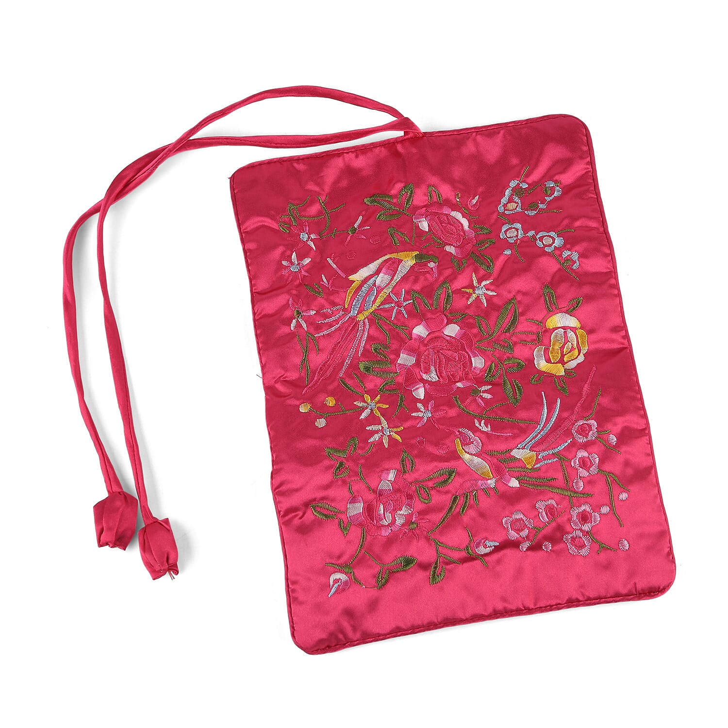 Embroidered Travel Jewellery Roll Organiser - Raspberry