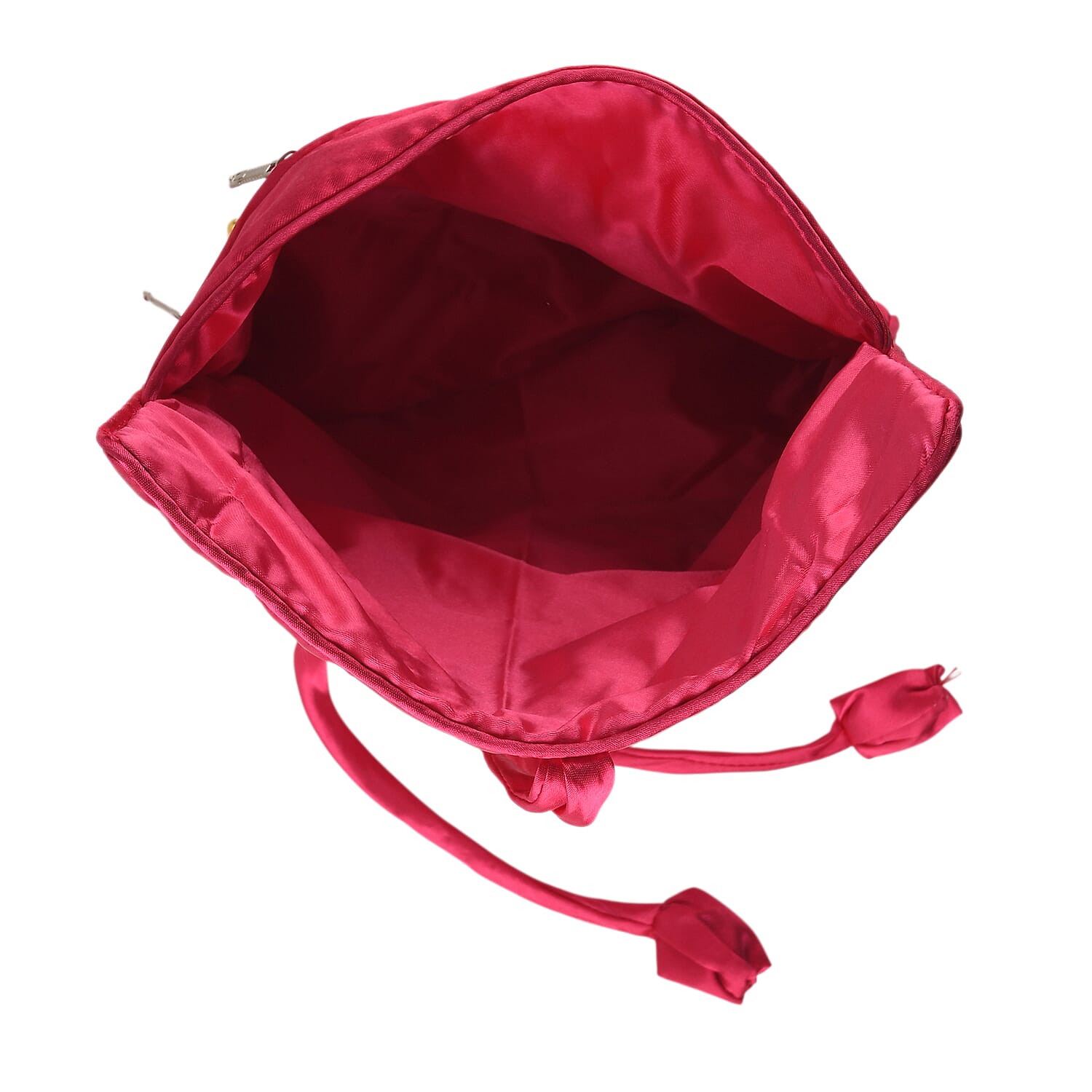 Embroidered Travel Jewellery Roll Organiser - Raspberry