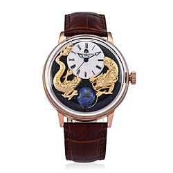 William Hunt Dragon Skeleton MIYOTA 6T15 Automatic Mechanical Japan Movement 5ATM WR MOP Dragon Emboss Dial & IPS Plating 316 Stainless Steel Case Mens Watch with Black Leather Strap