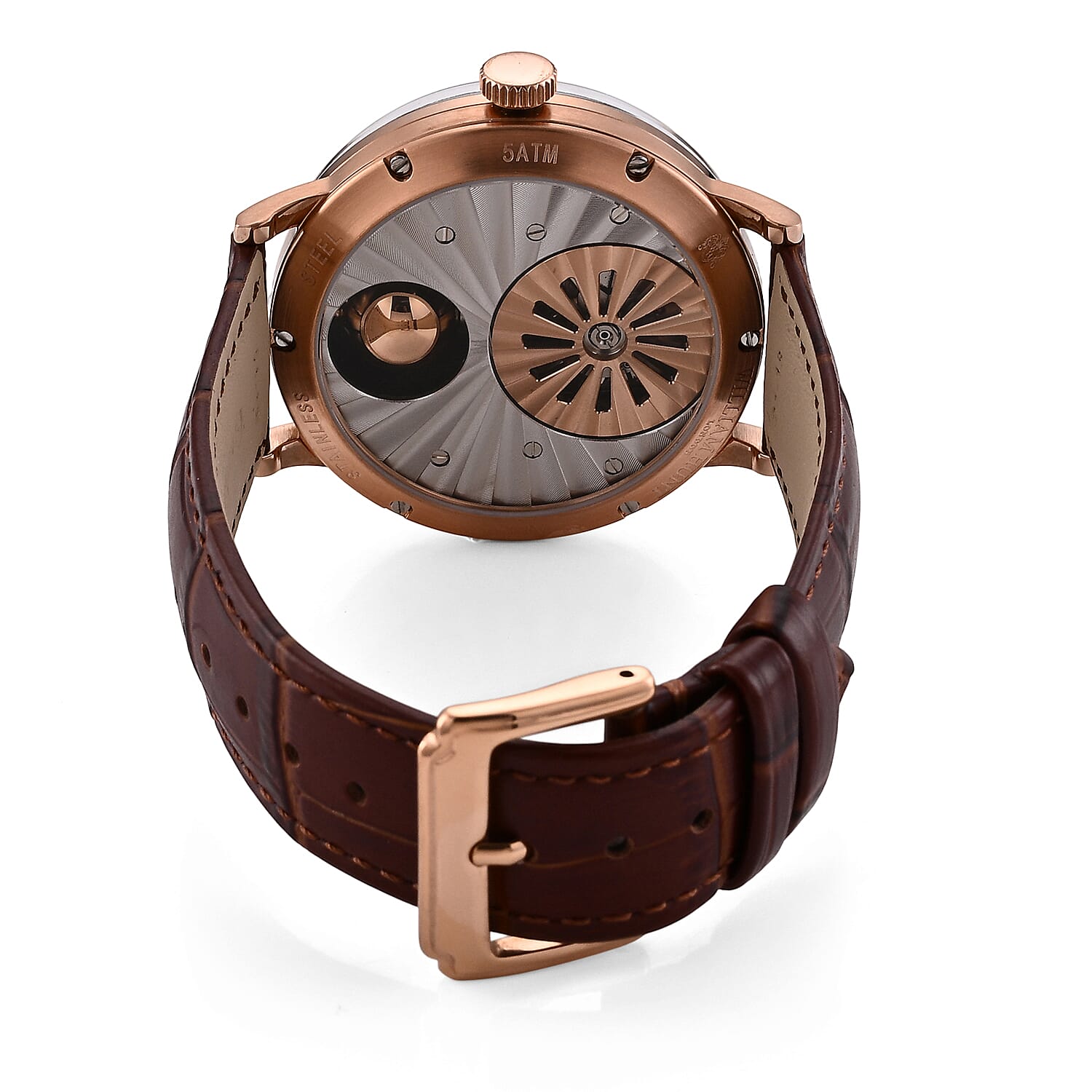 William Hunt Dragon Skeleton MIYOTA 6T15 Automatic Mechanical Japan Movement 5ATM WR MOP Dragon Emboss Dial & IPR Plating 316 Stainless Steel Case Mens Watch with Brown Leather Strap