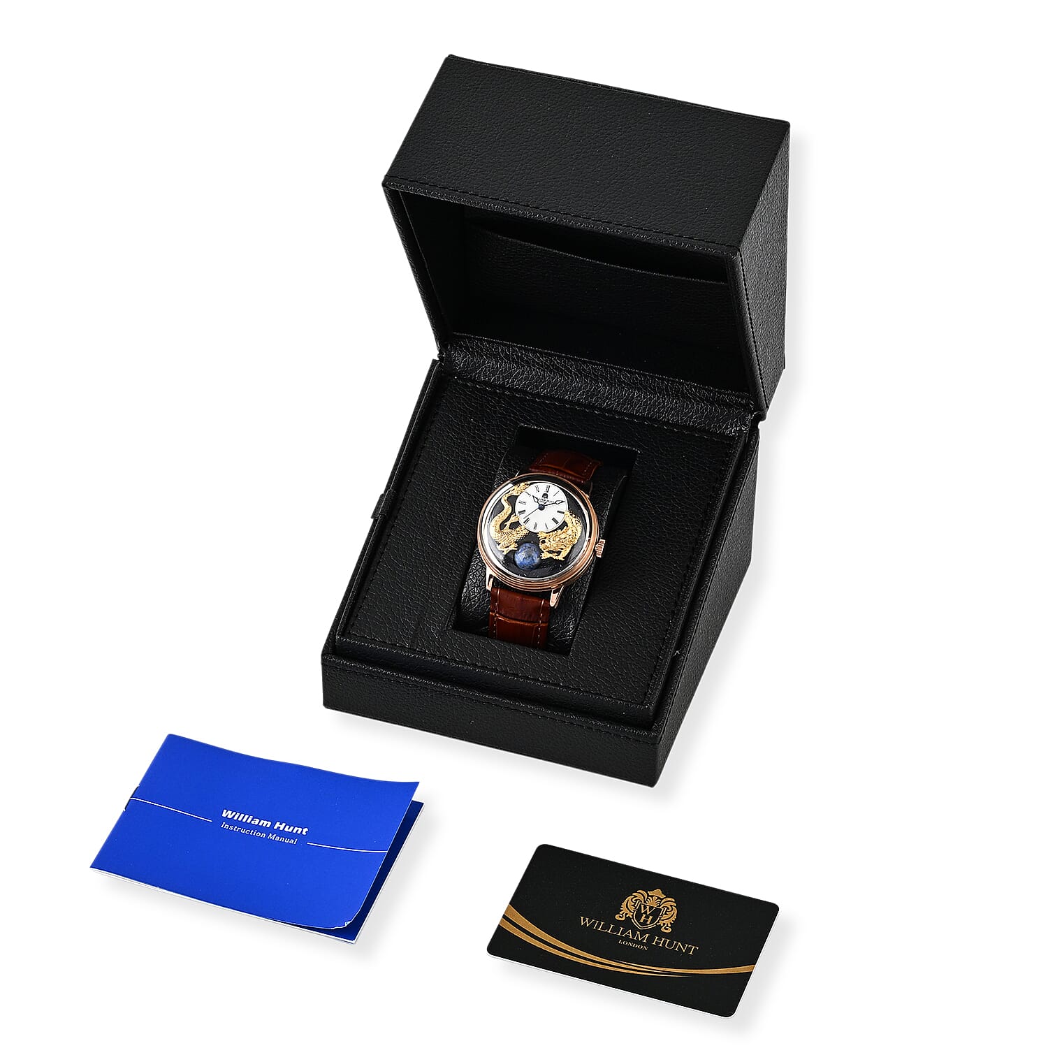 William Hunt Dragon Skeleton MIYOTA 6T15 Automatic Mechanical Japan Movement 5ATM WR MOP Dragon Emboss Dial & IPR Plating 316 Stainless Steel Case Mens Watch with Brown Leather Strap