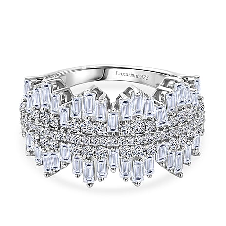 Luxuriant - Lab Grown Diamond (SI-G-H) Cluster Ring in Rhodium Overlay Sterling Silver 1.50 Ct.