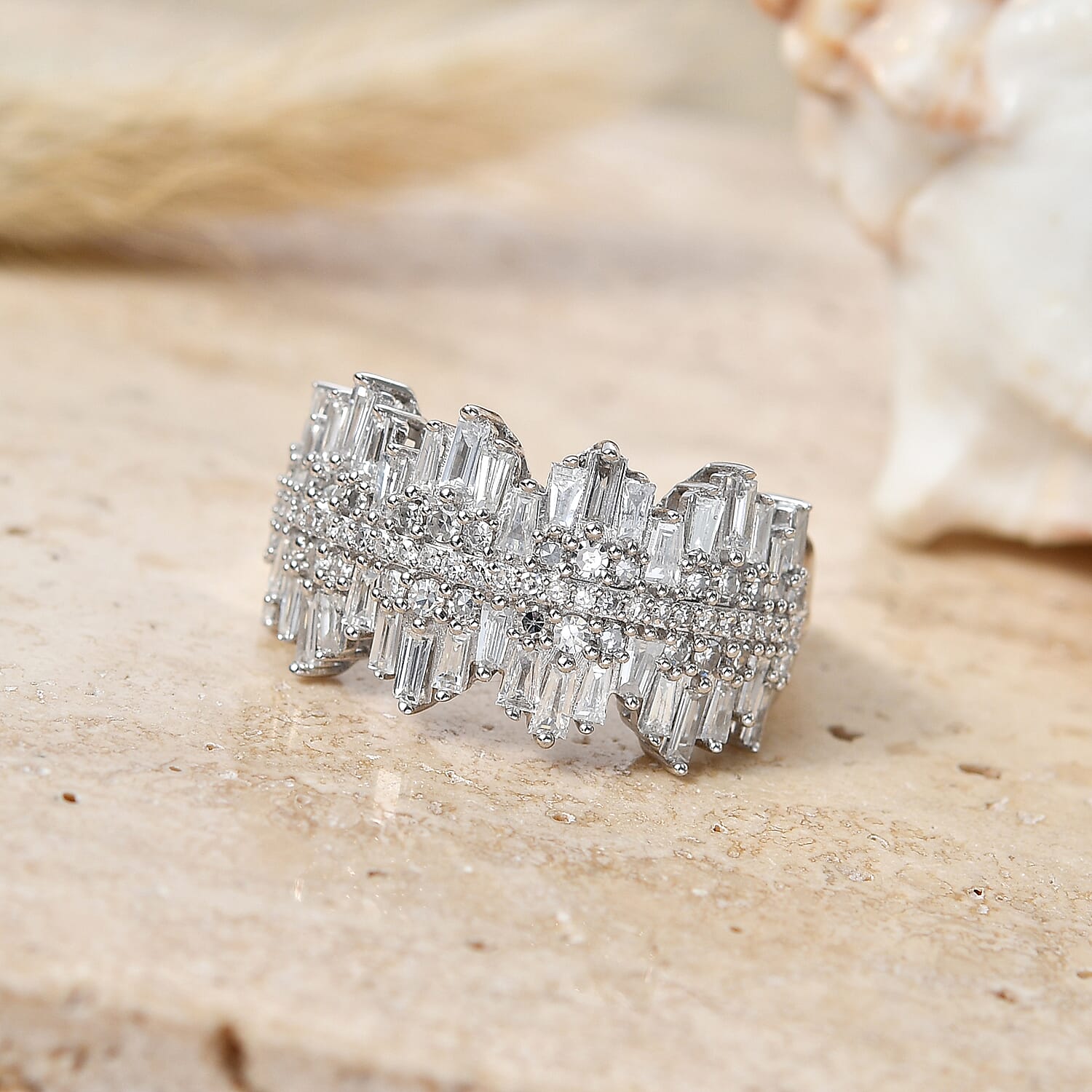 Luxuriant - Lab Grown Diamond (SI-G-H) Cluster Ring in Rhodium Overlay Sterling Silver 1.50 Ct.