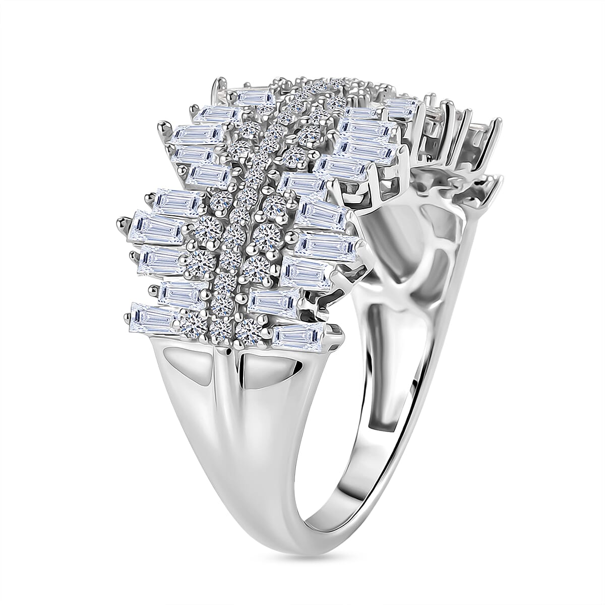 Luxuriant - Lab Grown Diamond (SI-G-H) Cluster Ring in Rhodium Overlay Sterling Silver 1.50 Ct.