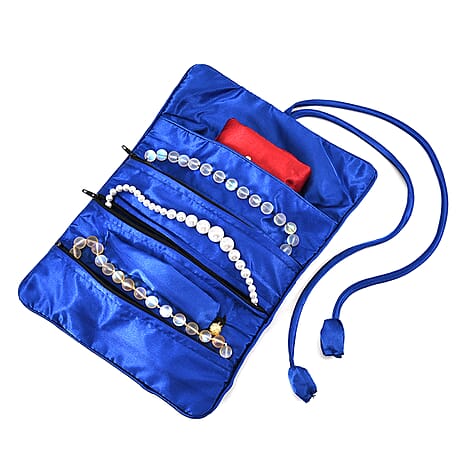Embroidered Travel Jewellery Roll Organiser - Royal Blue