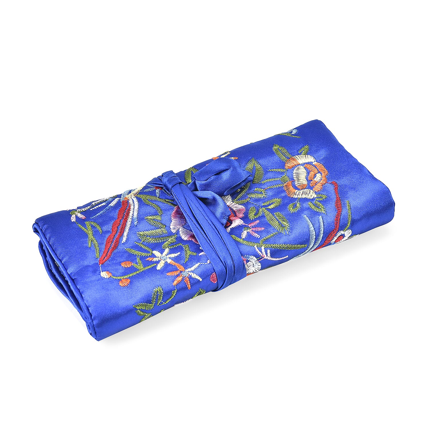 Embroidered Travel Jewellery Roll Organiser - Royal Blue