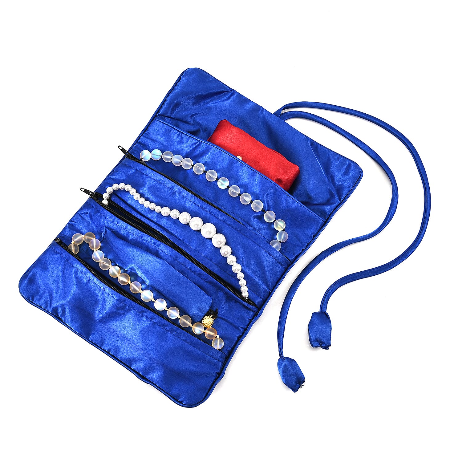Embroidered Travel Jewellery Roll Organiser - Royal Blue