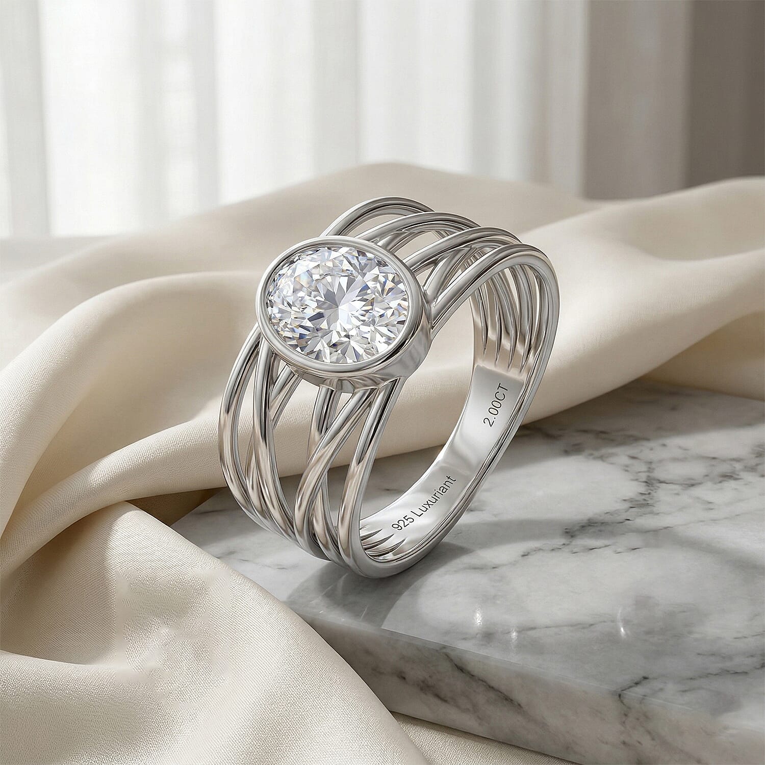 Luxuriant Lab Grown Diamond Ring in Rhodium OverlaySterling Silver, Silver Wt.5.5 Gms  2.000  Ct.