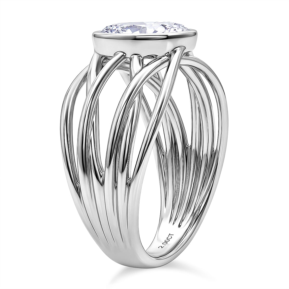 Luxuriant Lab Grown Diamond Ring in Rhodium OverlaySterling Silver, Silver Wt.5.5 Gms  2.000  Ct.