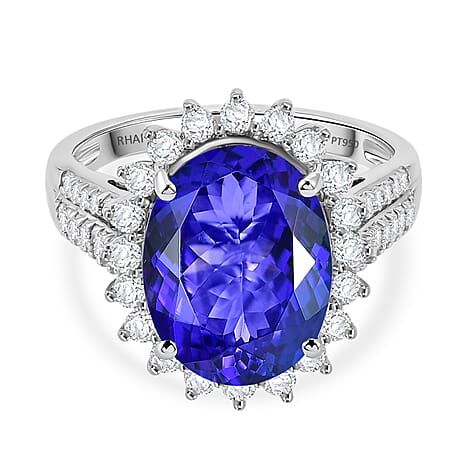Rhapsody 950 Platinum AAAA Tanzanite White Diamond EF, VS2 Halo Ring, Platinum Wt.8.51 Gms  8.475  Ct.