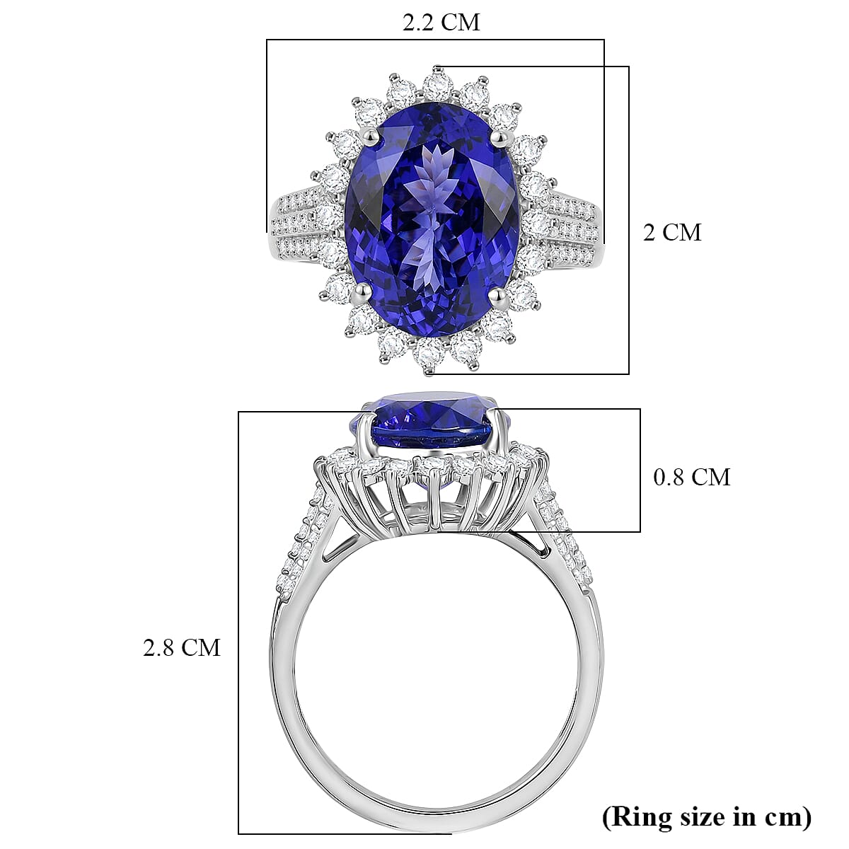 The Heirloom Collection - Rhapsody 950 Platinum AAAA Tanzanite (7.62 Ct) with Natural Earth Mined VS-E-F White Diamonds (0.85 Ct) Halo Ring 8.47 Ct, Platinum Wt. 7.95 Gms