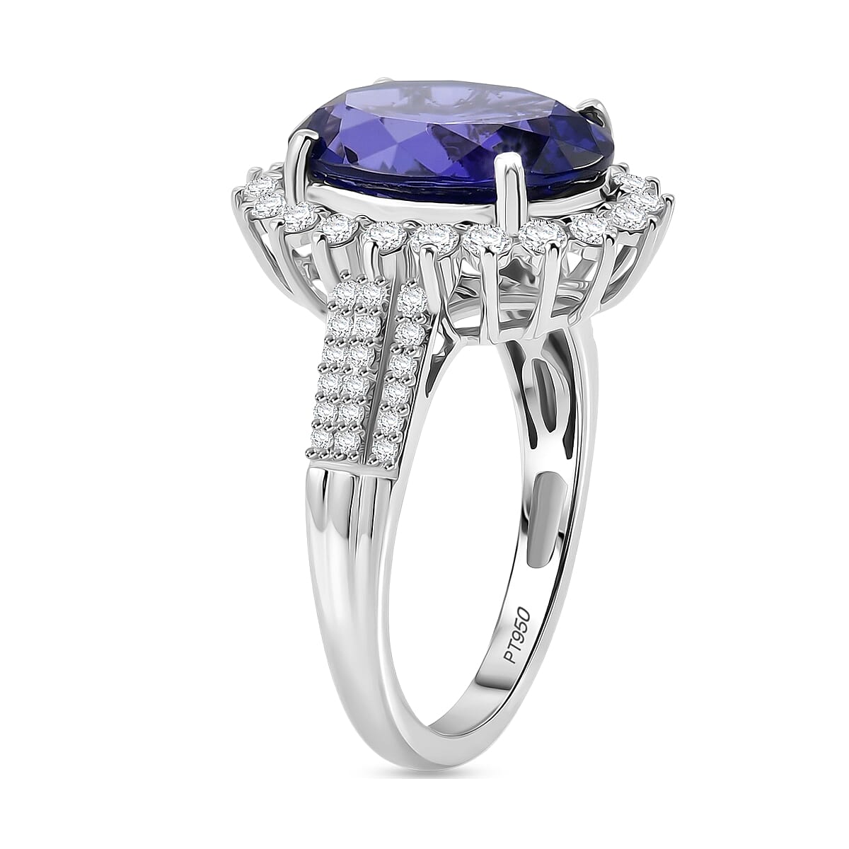 The Heirloom Collection - Rhapsody 950 Platinum AAAA Tanzanite (7.62 Ct) with Natural Earth Mined VS-E-F White Diamonds (0.85 Ct) Halo Ring 8.47 Ct, Platinum Wt. 7.95 Gms
