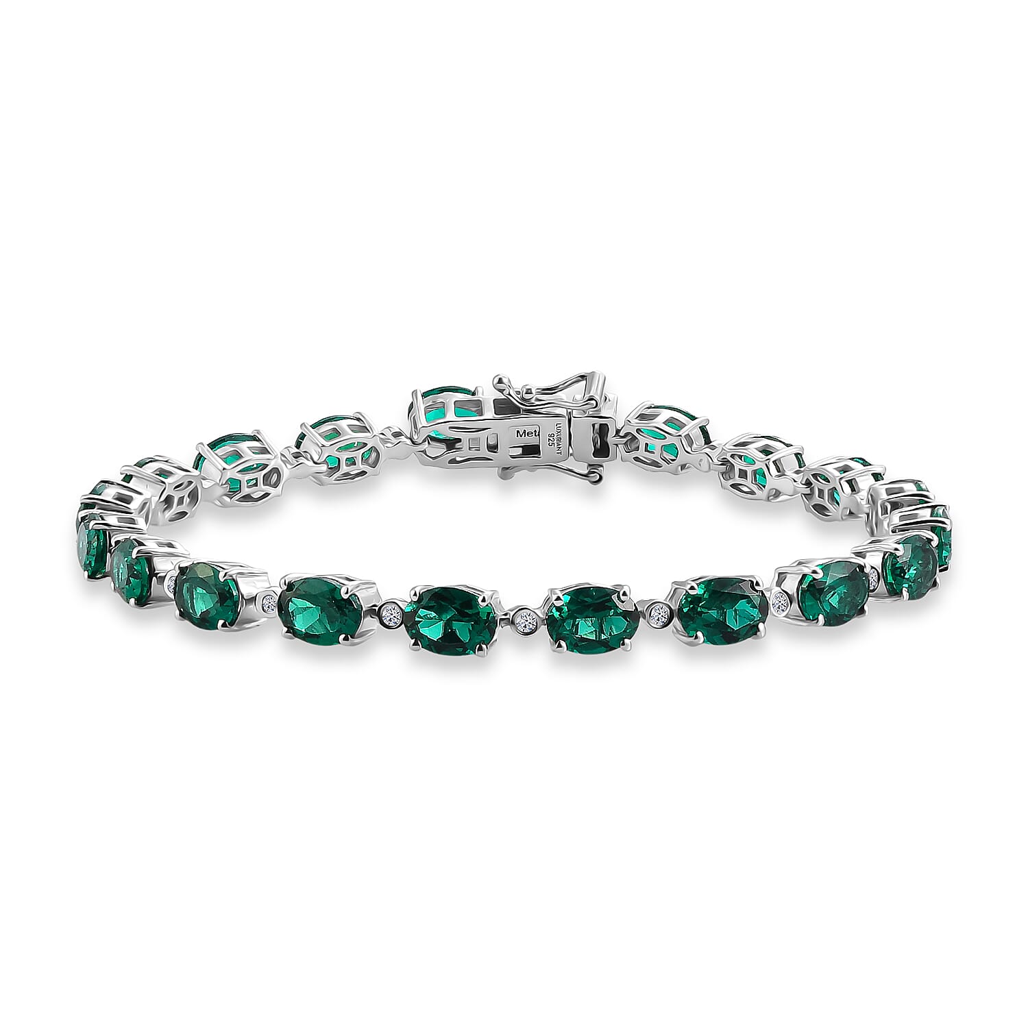 Luxuriant - Lab Grown Emerald & SI-G-H Lab Grown Diamond Line Bracelet (Size - 7.5) with GB Lock Box in Rhodium Overlay Sterling Silver 13.62 Ct, Silver Wt. 10.38 Gms