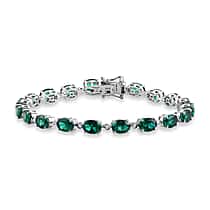 Lab Grown AAA Emerald and Lab Grown Diamond (SI-G-H ) Bracelet (Size - 7.5) in Rhodium Overlay Sterling Silver 13.62 Ct