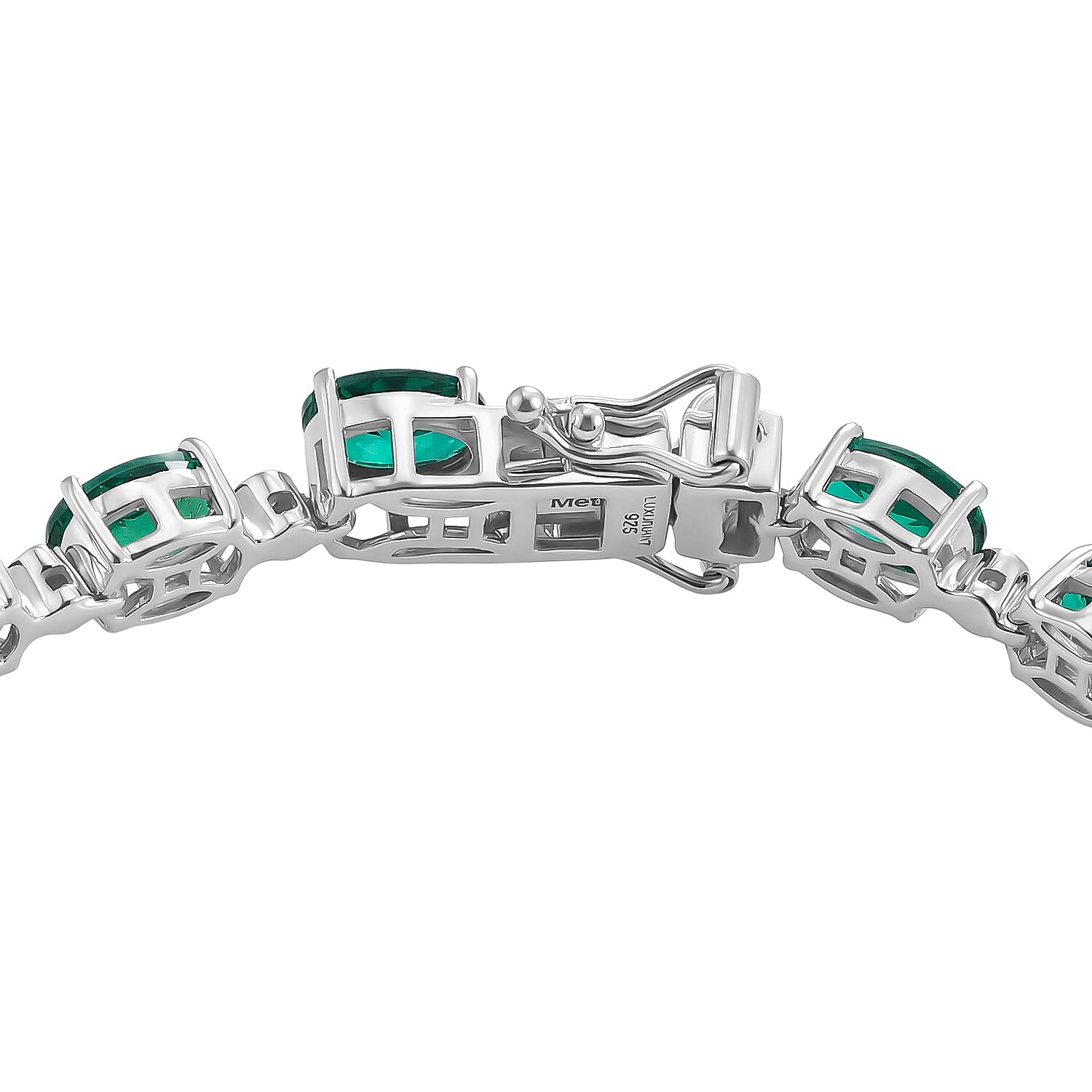Luxuriant - Lab Grown Emerald & SI-G-H Lab Grown Diamond Line Bracelet (Size - 7.5) with GB Lock Box in Rhodium Overlay Sterling Silver 13.62 Ct, Silver Wt. 10.38 Gms