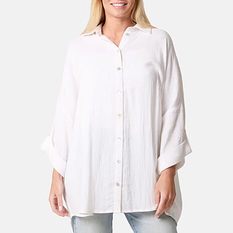 QED London Crinkle Oversized Shirt (One Size) - White