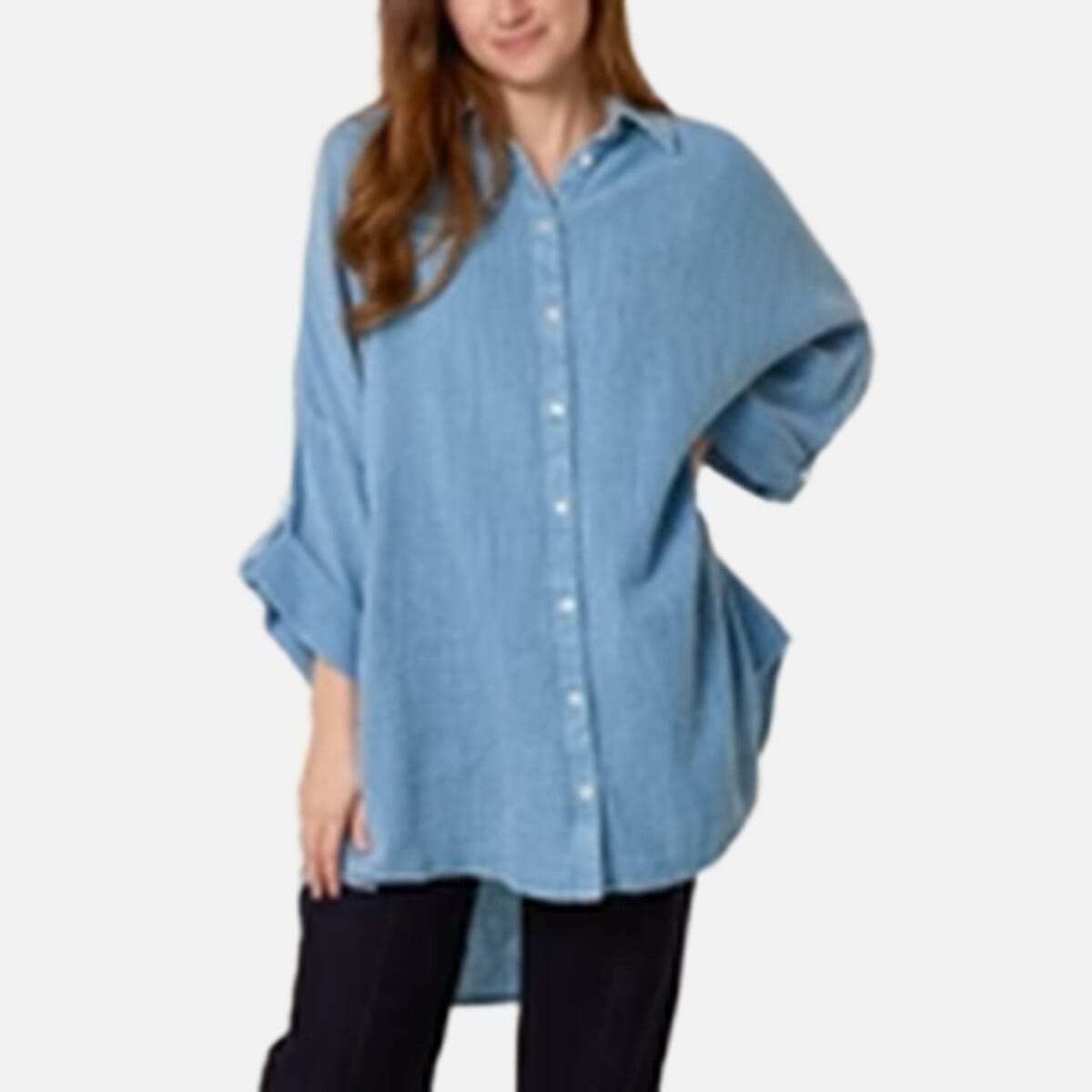 QED London Crinkle Oversized Shirt (One Size) - Denim