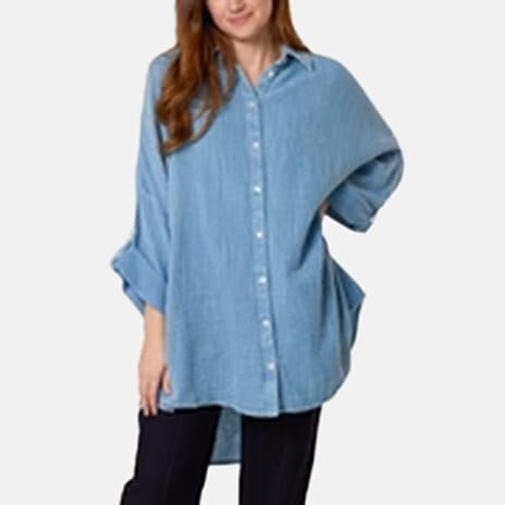 QED London Crinkle Oversized Shirt (One Size) - Denim