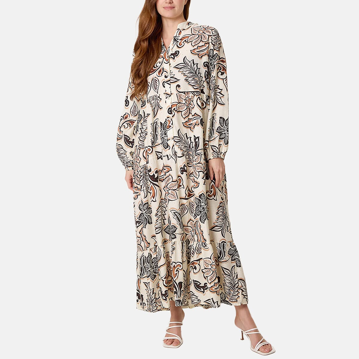 Chilli Charm Floral Print Boho Maxi Dress (One Size) - Ivory & Black