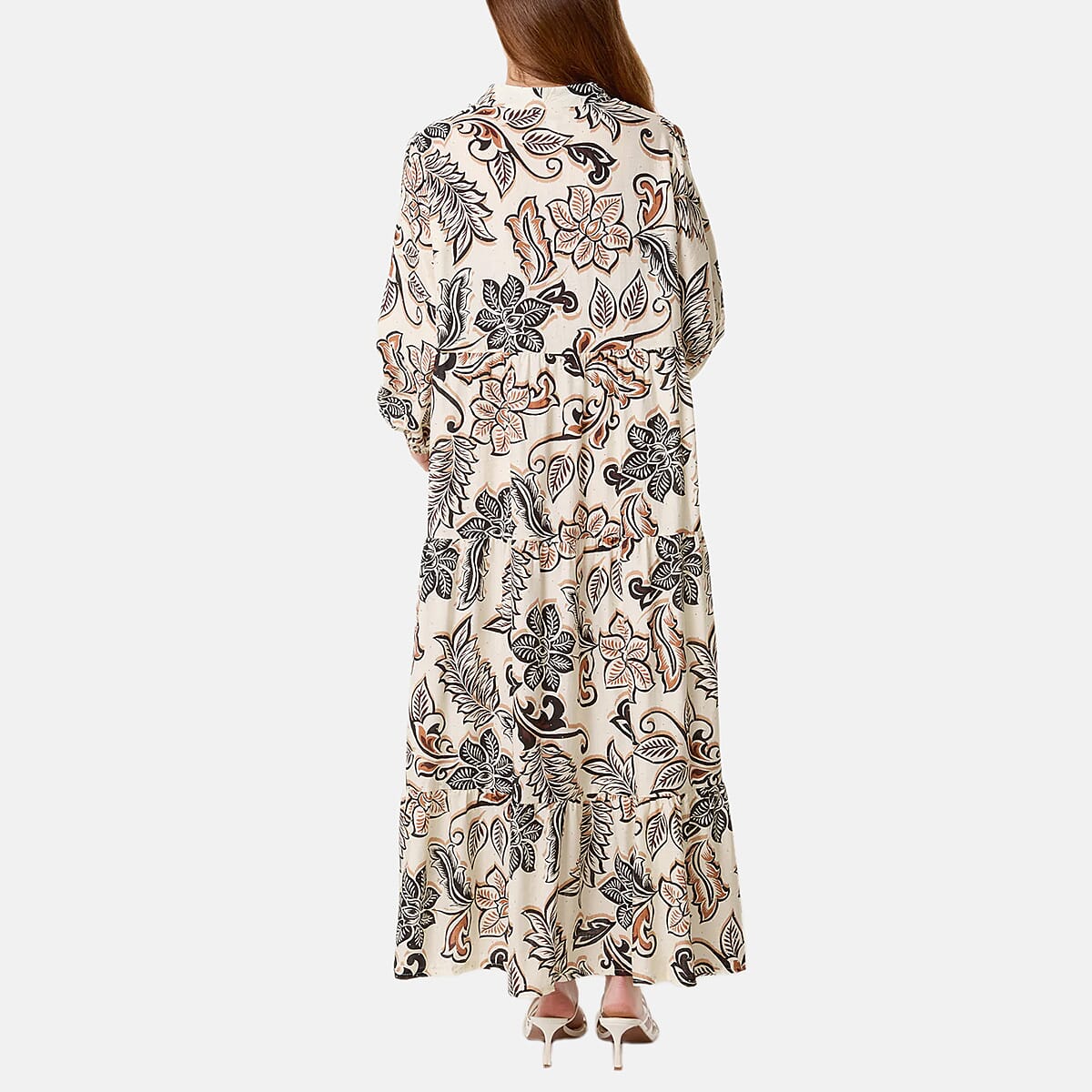 Chilli Charm Floral Print Boho Maxi Dress (One Size) - Ivory & Black