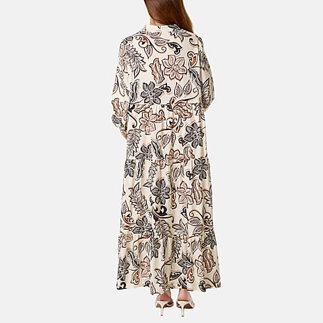 Chilli Charm Floral Print Boho Maxi Dress (One Size) - Ivory & Black