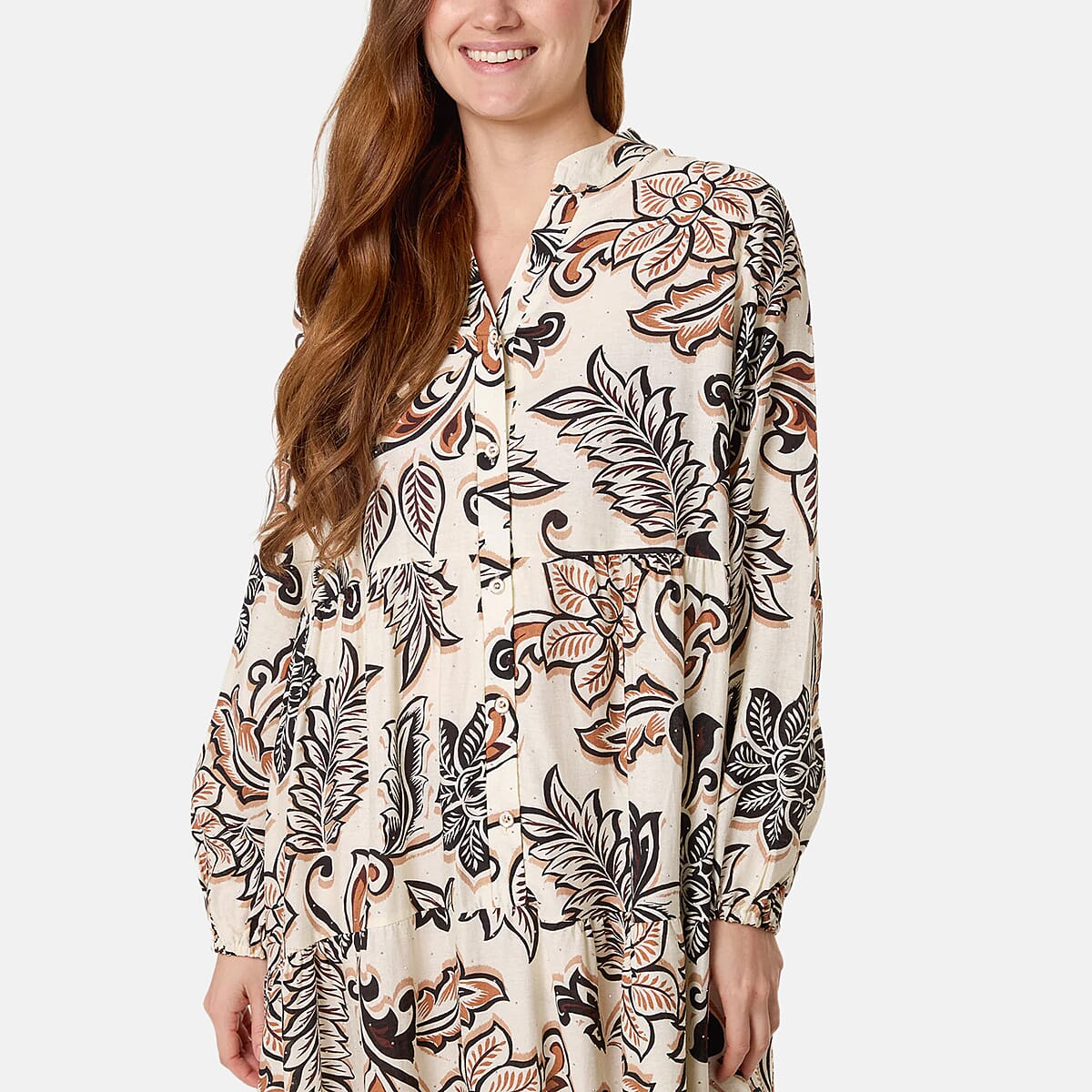 Chilli Charm Floral Print Boho Maxi Dress (One Size) - Ivory & Black