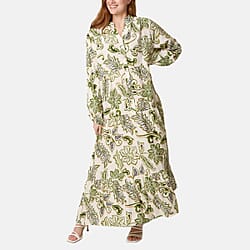 Chilli Charm Floral Print Boho Maxi Dress (One Size) - Green & Ivory