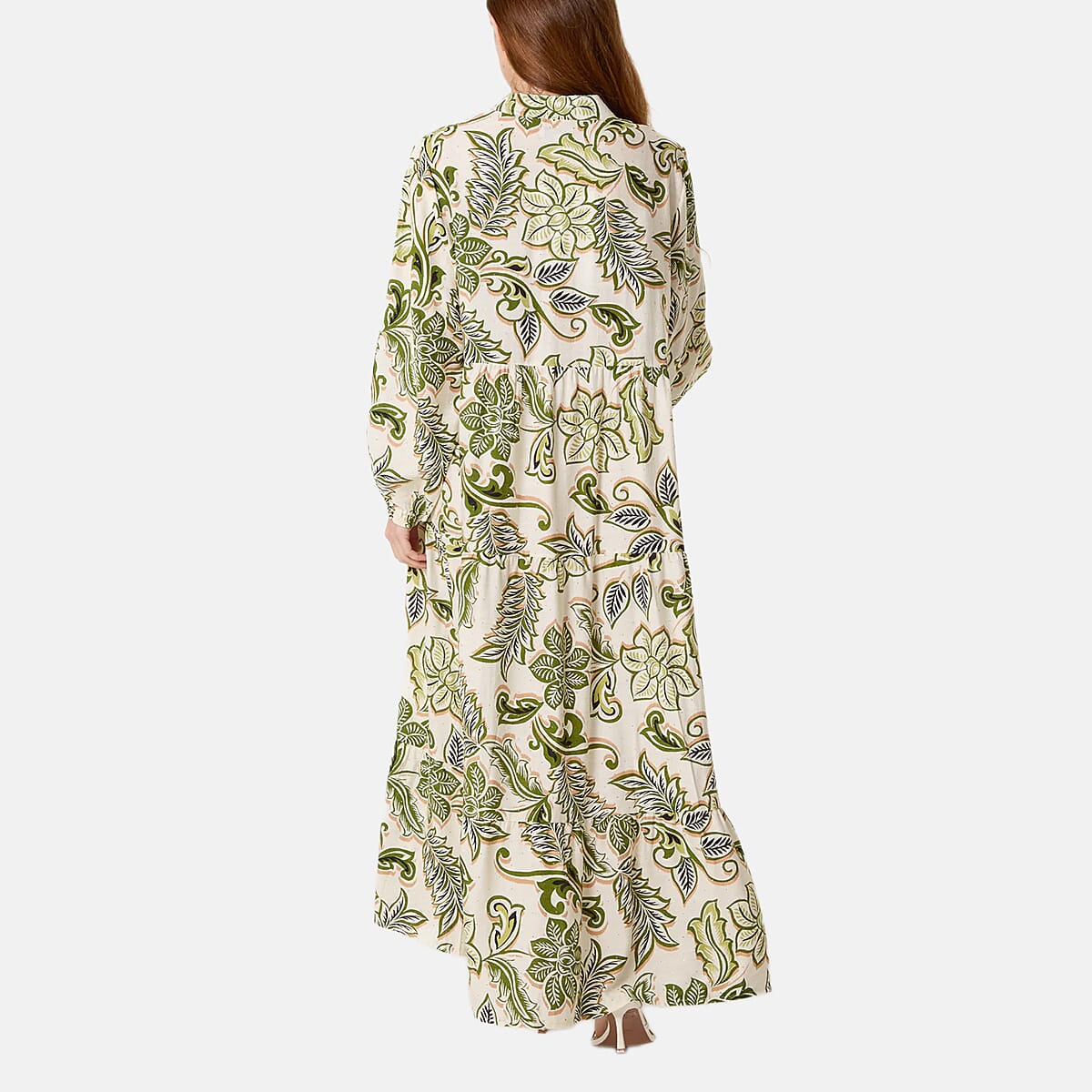 Chilli Charm Floral Print Boho Maxi Dress (One Size) - Green & Ivory