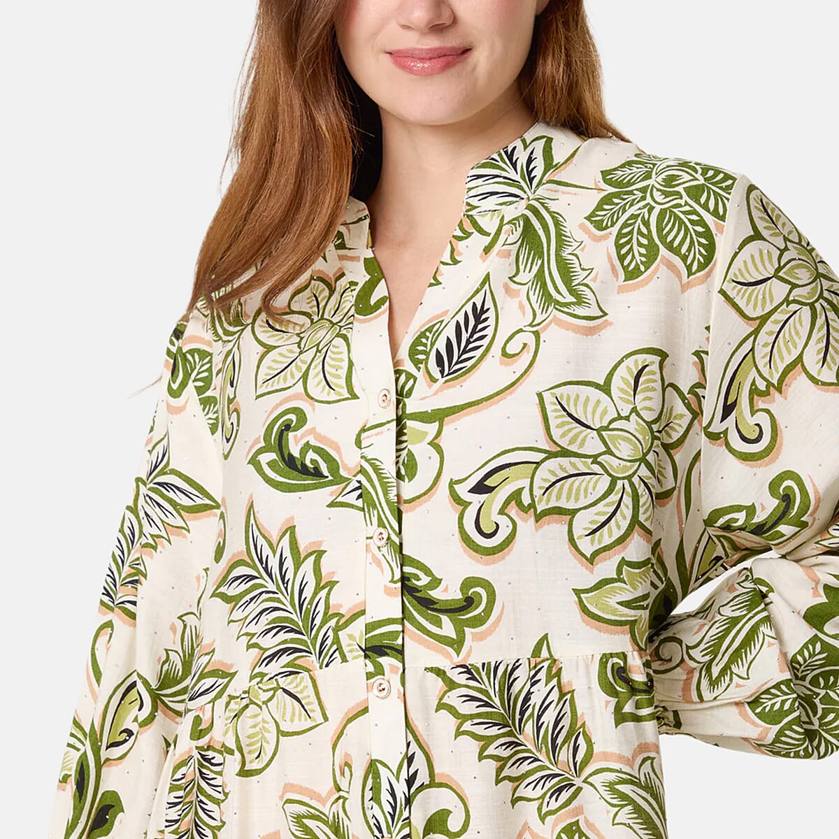 Chilli Charm Floral Print Boho Maxi Dress (One Size) - Green & Ivory