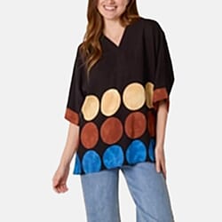 Chilli Charm V-Neck Polka Dot Print Top (One Size) - Black