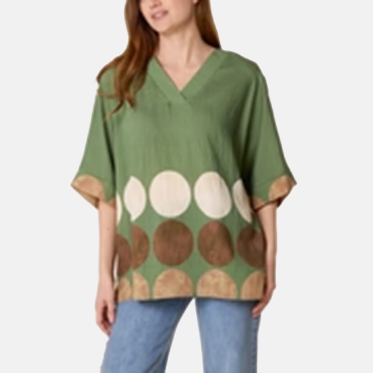 Chilli Charm V-Neck Polka Dot Print Top (One Size) - Khaki