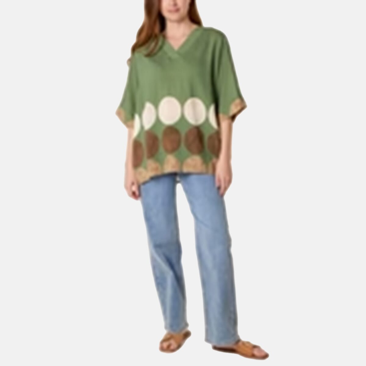 Chilli Charm V-Neck Polka Dot Print Top (One Size) - Khaki