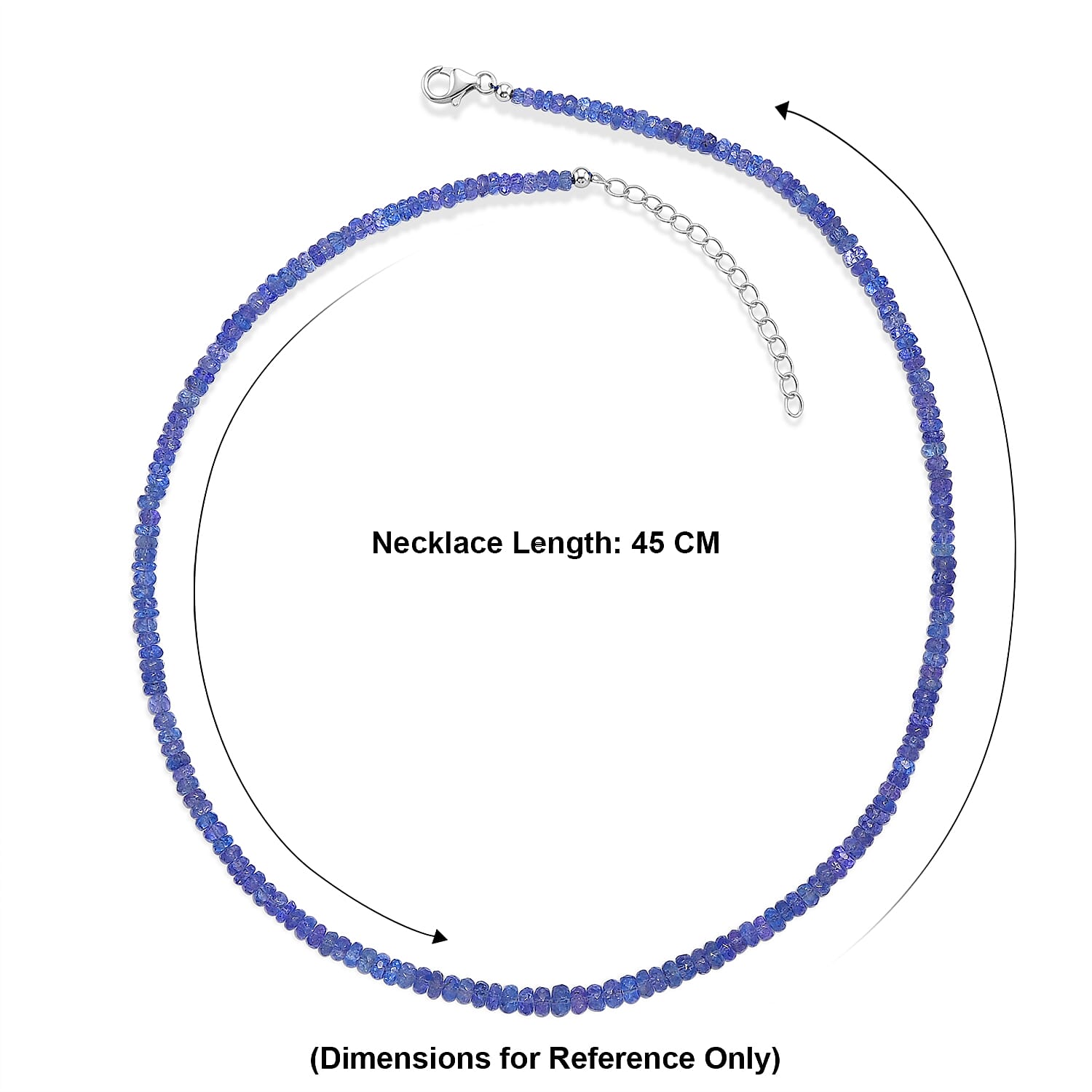 D'Joy - Tanzanite Beads Necklace (Size - 18-2 Ext) in Rhodium Overlay Sterling Silver 70.00 Ct.