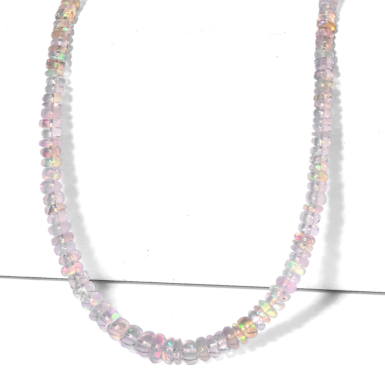 D'Joy - Ethiopian Opal Beads Necklace (Size - 18-2 Ext) in Rhodium Overlay Sterling Silver 38.00 Ct.