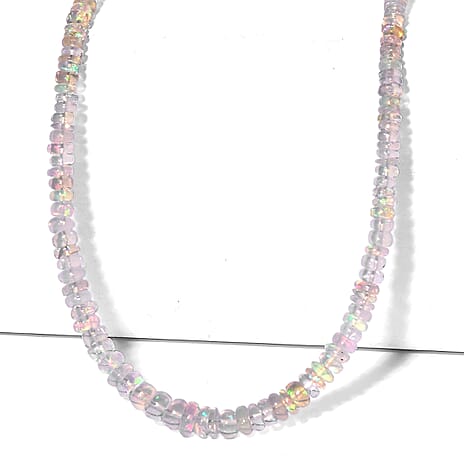 D'Joy - Ethiopian Opal Beads Necklace (Size - 18-2 Ext) in Rhodium Overlay Sterling Silver 38.00 Ct.