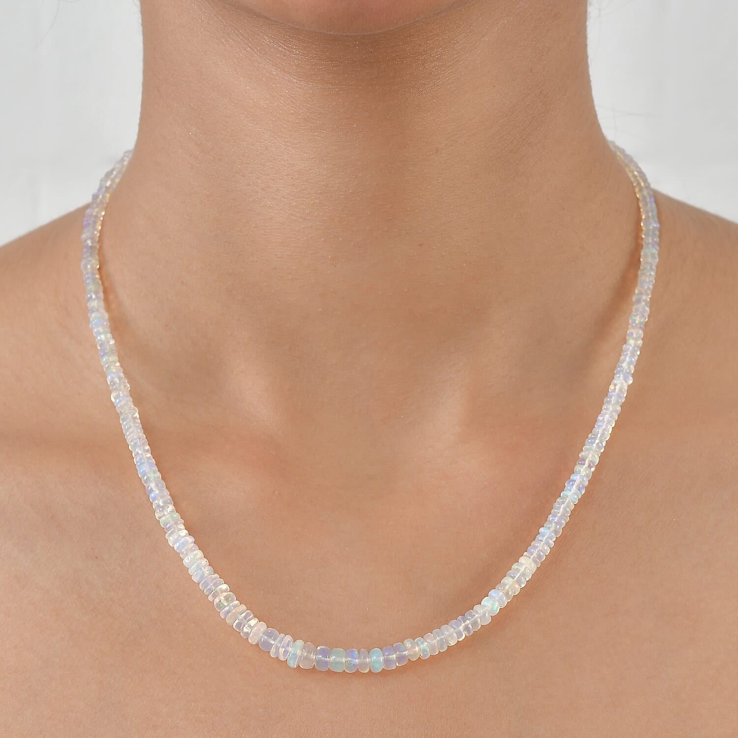 D'Joy - Ethiopian Opal Beads Necklace (Size - 18-2 Ext) in Rhodium Overlay Sterling Silver 38.00 Ct.