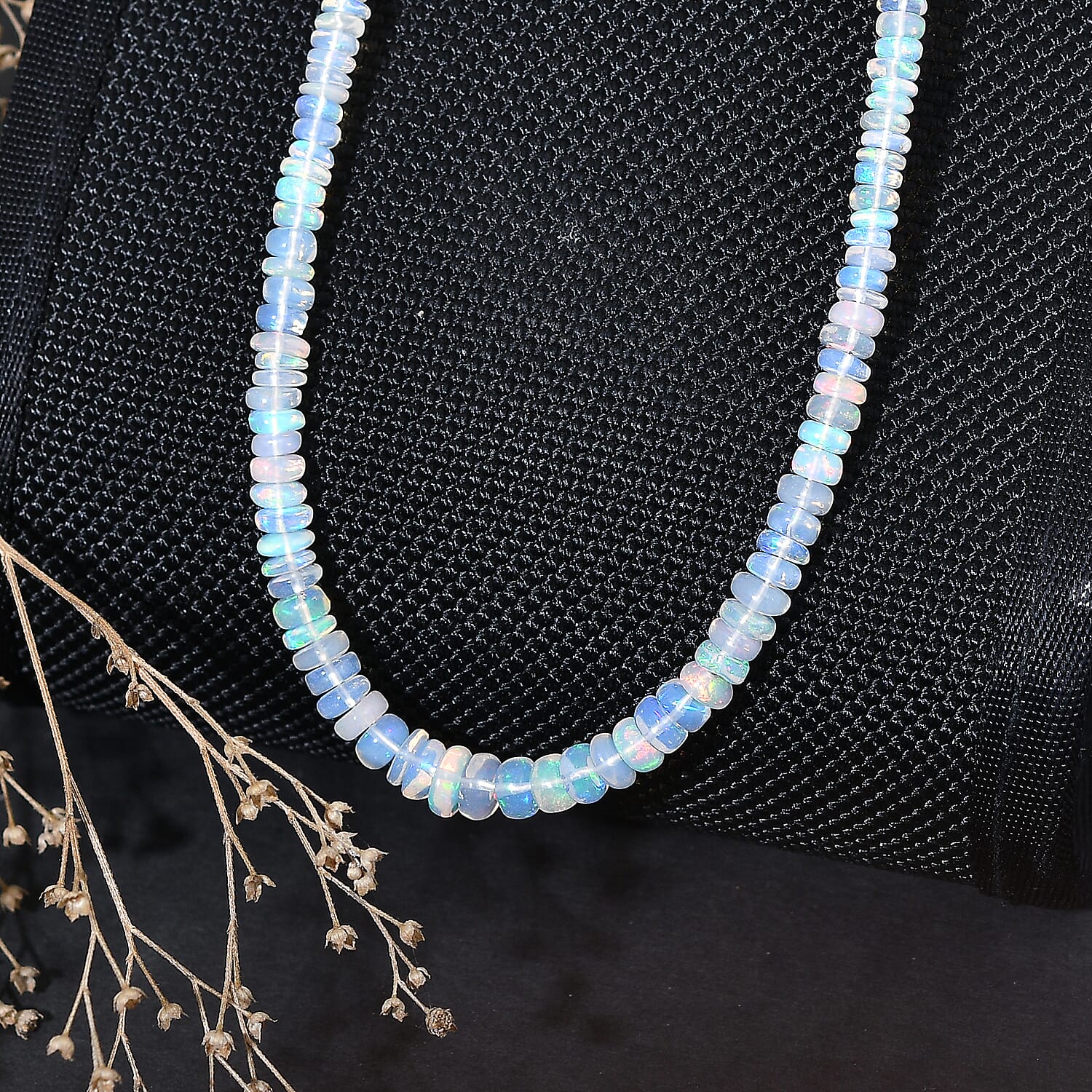 D'Joy - Ethiopian Opal Beads Necklace (Size - 18-2 Ext) in Rhodium Overlay Sterling Silver 38.00 Ct.