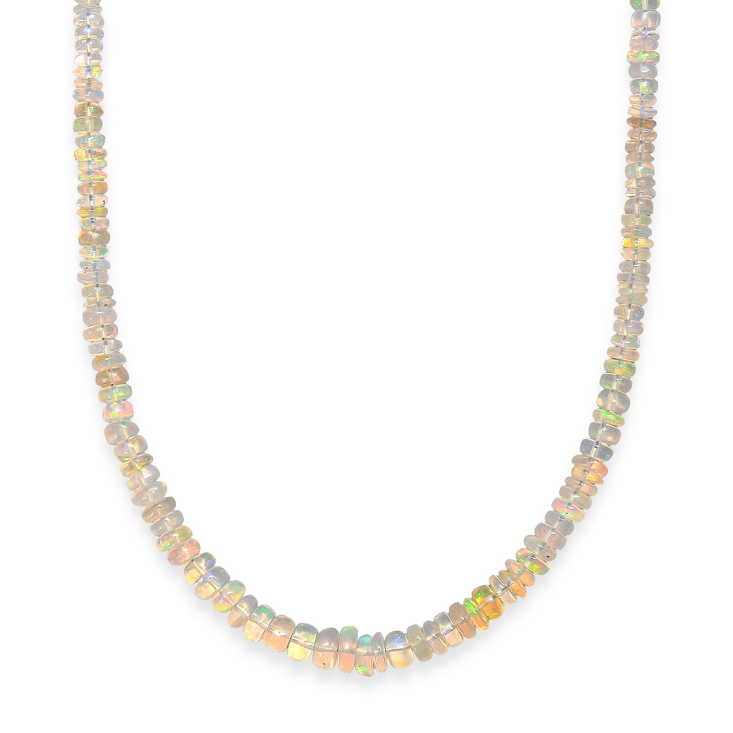 D'Joy - Ethiopian Opal Beads Necklace (Size - 18-2 Ext) in Rhodium Overlay Sterling Silver 38.00 Ct.