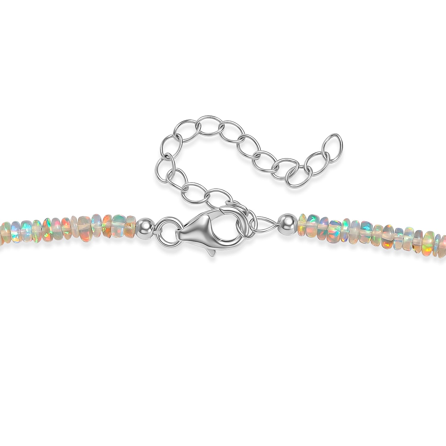 D'Joy - Ethiopian Opal Beads Necklace (Size - 18-2 Ext) in Rhodium Overlay Sterling Silver 38.00 Ct.