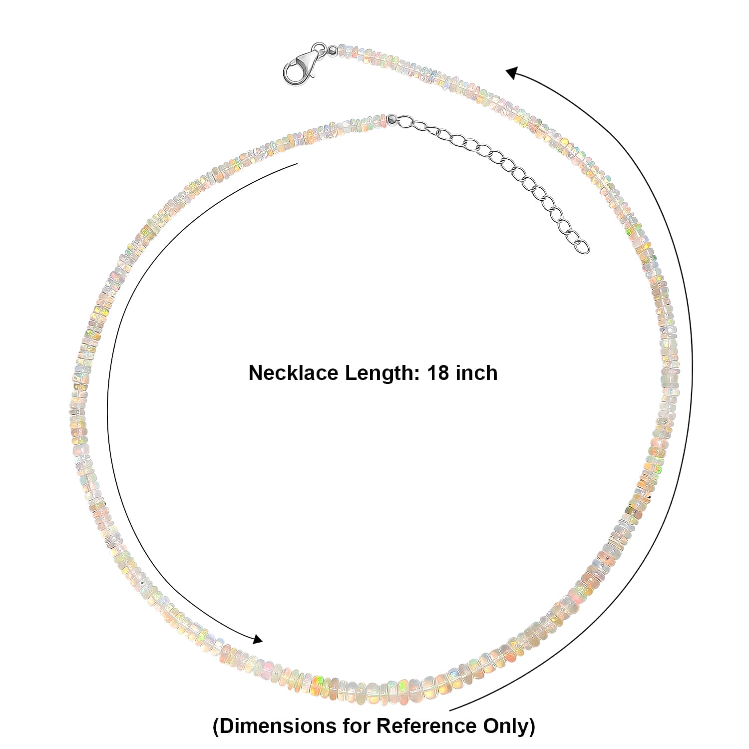 D'Joy - Ethiopian Opal Beads Necklace (Size - 18-2 Ext) in Rhodium Overlay Sterling Silver 38.00 Ct.