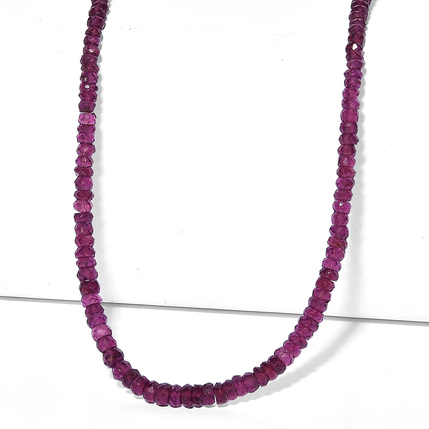 D'Joy - Radiant Ember Garnet Beads Necklace (Size - 18-2 Ext) in Rhodium Overlay Sterling Silver 70.00 Ct.